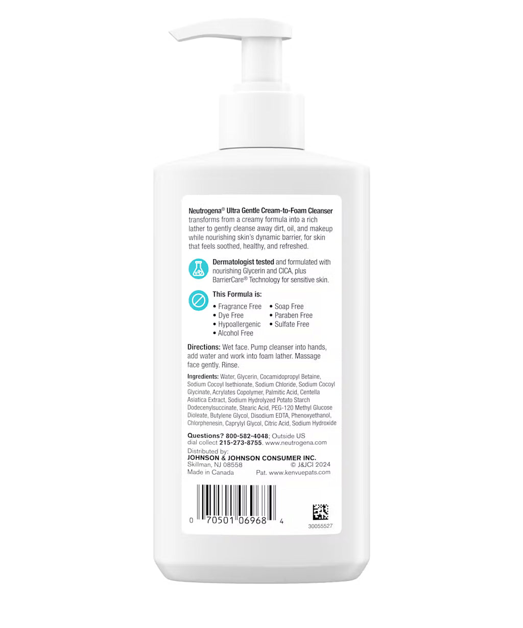 Neutrogena® Ultra Gentle Hydrating Cream to Foam Cleanser 251mL