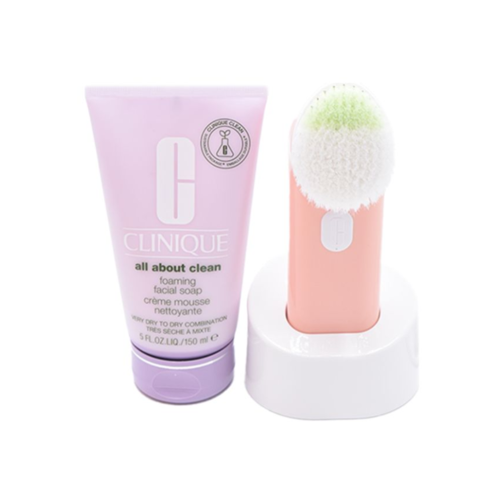 Cleansing By Clinique Set - Sonic System Purifying Cleansing Brush and All About Clean Foaming Facial Soap
