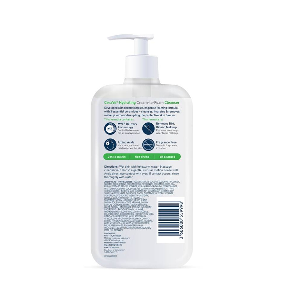 CeraVe Hydrating Cream-to-Foam Cleanser With Pump 355mL