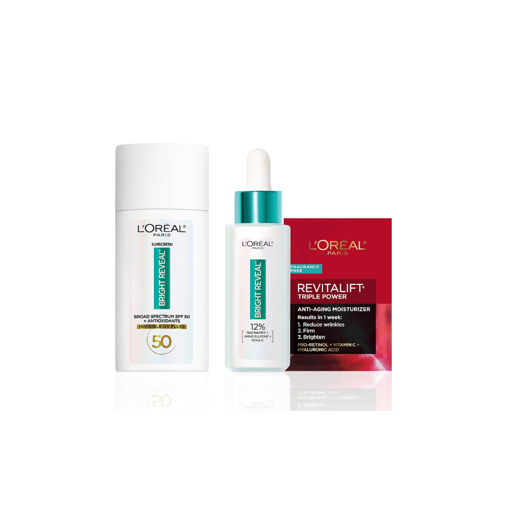L'Oreal Paris Bright Reveal Niacinamide Dark Spot Serum + Broad-Spectrum SPF 50 Daily UV Lotion + Moisturizer Samples