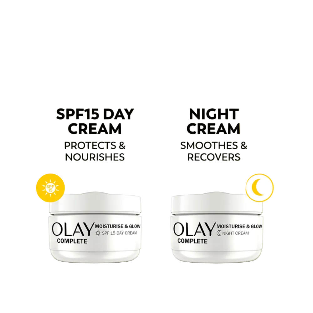 Olay Complete Moisturise & Glow Skincare Giftset: Day Cream SPF15 50ml + Night Cream 50ml