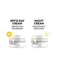 Olay Complete Moisturise & Glow Skincare Giftset: Day Cream SPF15 50ml + Night Cream 50ml